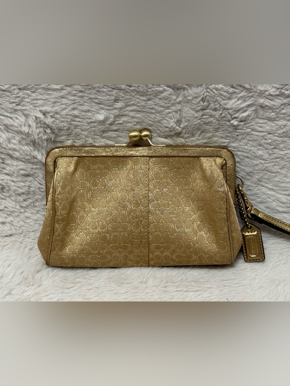 Vintage Coach Lurex Optic Signature Gold Kiss-Lock Wristlet